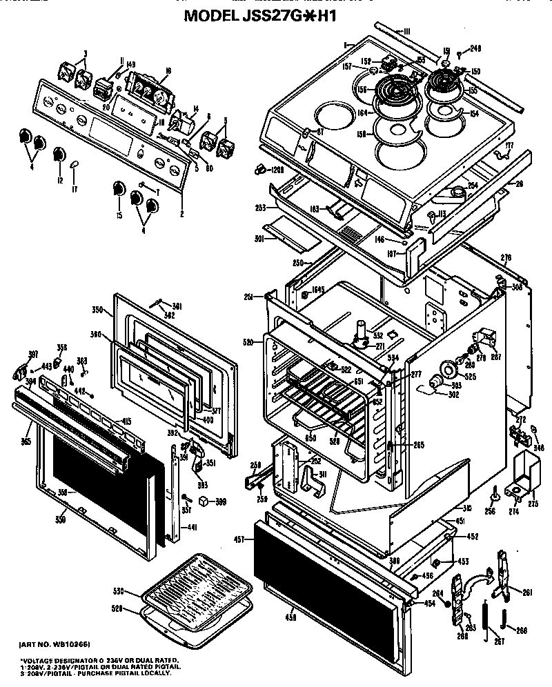 GE JSS27G*H1 main body/cooktop/controls diagram