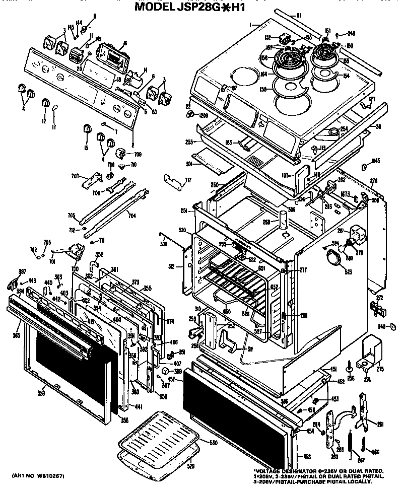 GE JSP28G*H1 main body/cooktop/controls diagram