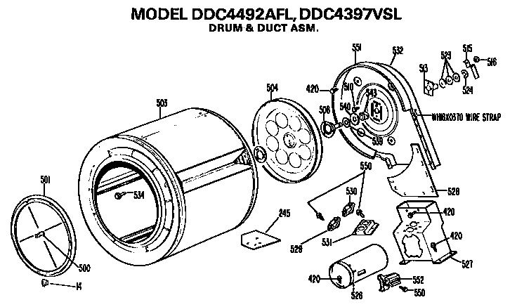 GE DDC4492AFL drum and duct assembly diagram
