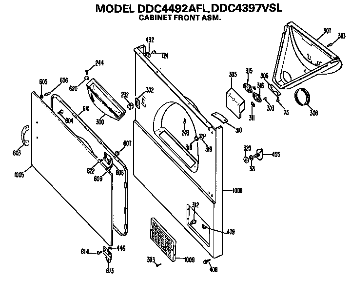 GE DDC4492AFL cabinet front diagram