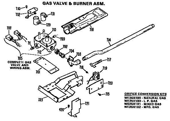 GE DDC4492AFL gas valve and burner diagram