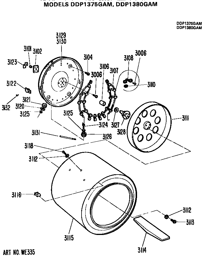 GE DDP1380GAM drum and heater diagram