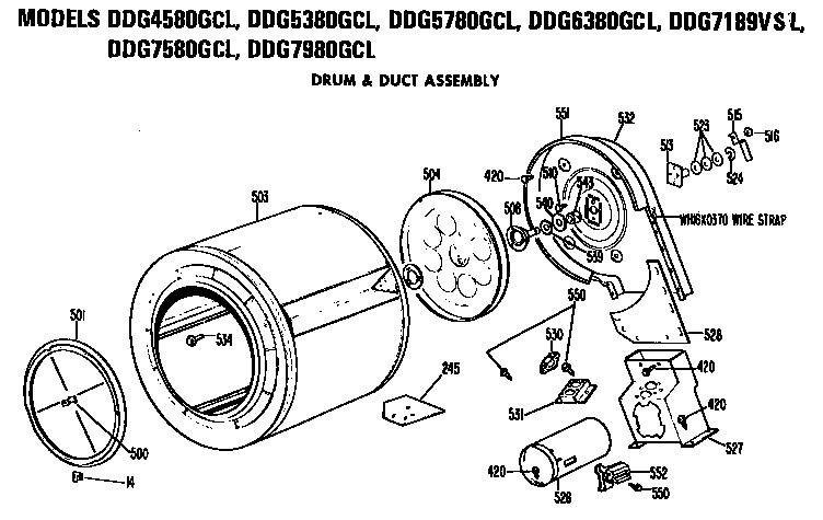 GE DDG5380GCL drum and duct assembly diagram