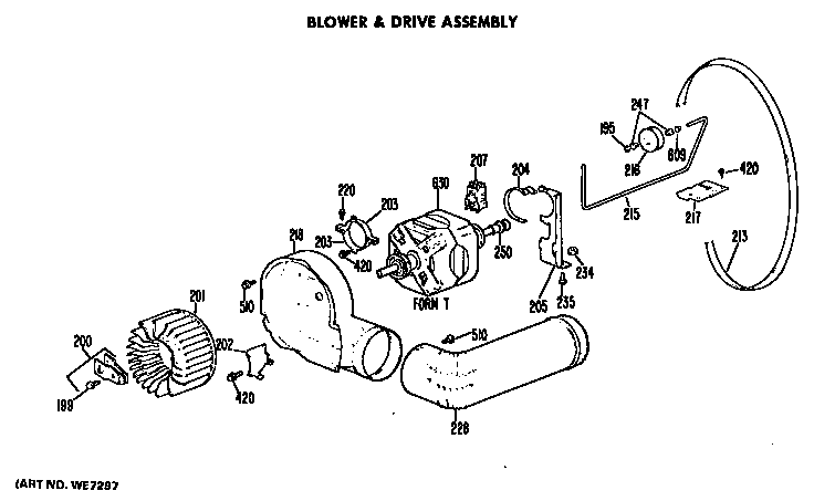 GE DDG5380GCL blower and drive assembly diagram