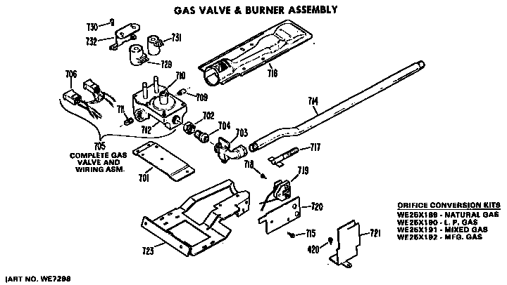 GE DDG5380GCL gas valve and burner diagram