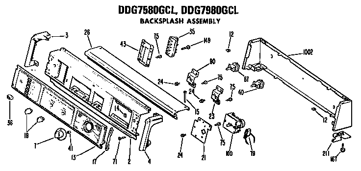 GE DDG5380GCL backsplash for ddg7580gcl and ddg7980gcl diagram