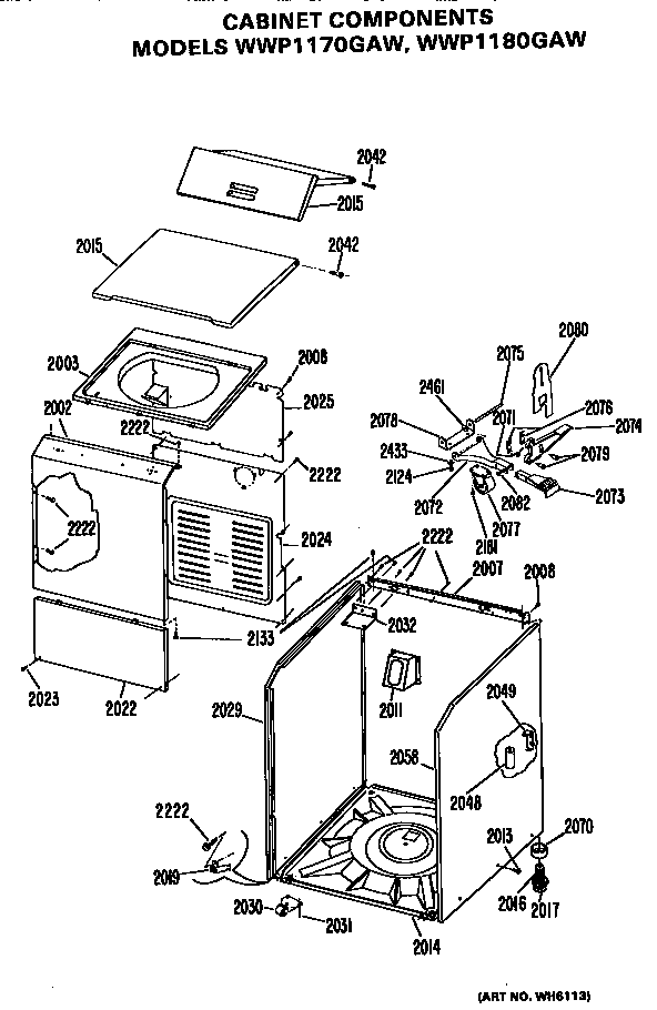 GE WWP1180GAW cabinet diagram