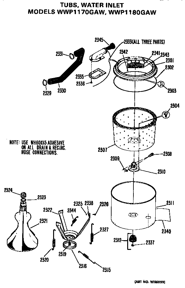 GE WWP1180GAW tub and water inlet diagram