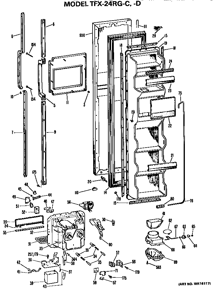 GE TFX24RGD freezer door diagram
