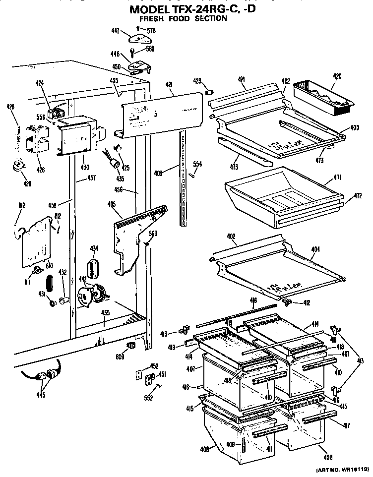GE TFX24RGD fresh food section diagram