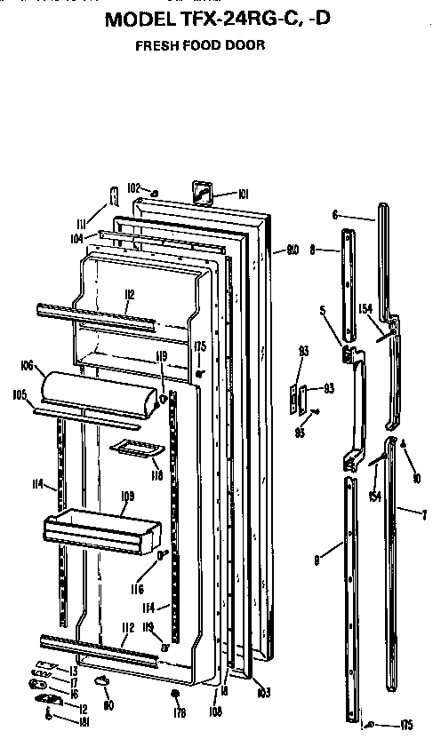 GE TFX24RGD fresh food door diagram