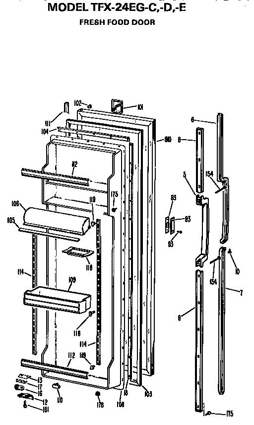 GE TFX24EGC fresh food door diagram