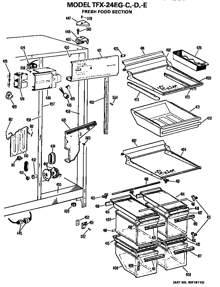 GE TFX24EGC fresh food section diagram