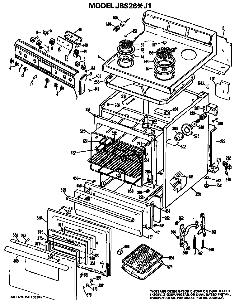 GE JBS26*J1 main body/cooktop/controls diagram