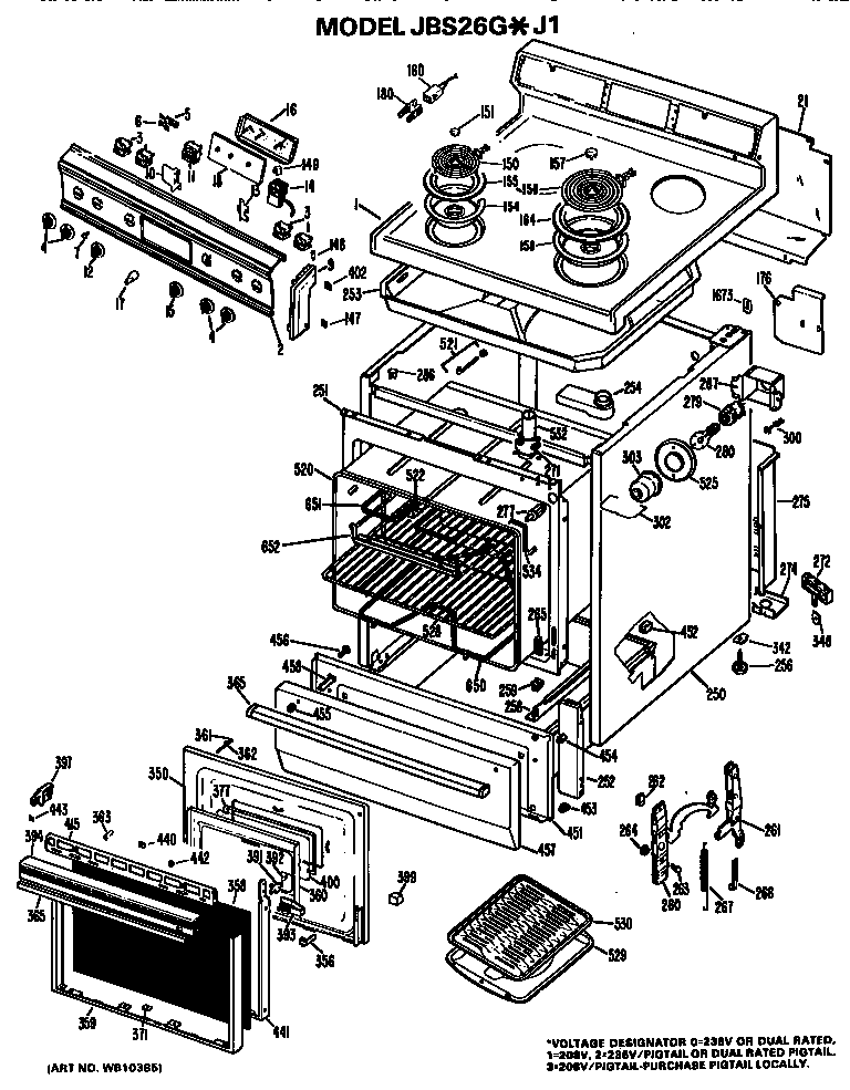 GE JBS26G*J1 main body/cooktop/controls diagram