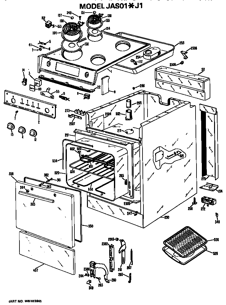 GE JAS01*J1 main body/cooktop/controls diagram