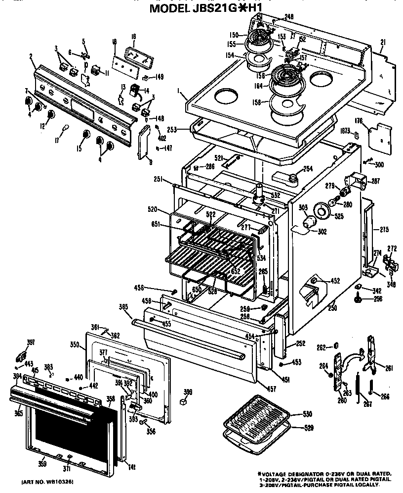 GE JBS21G*H1 main body/cooktop/controls diagram