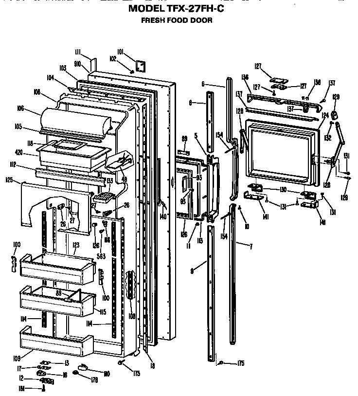 GE TFX27FHC fresh food door diagram