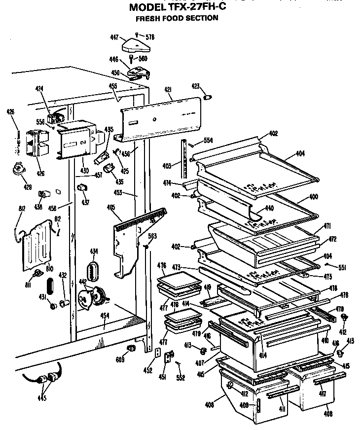 GE TFX27FHC fresh food section diagram