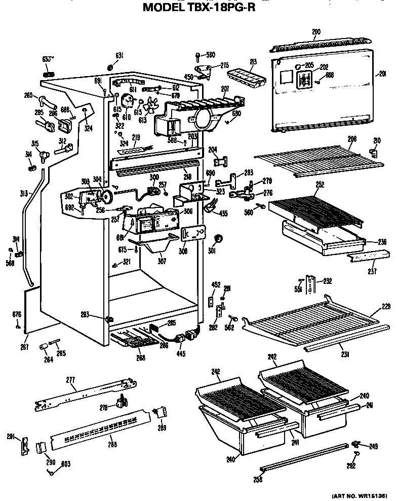 GE TBX18PGR cabinet parts diagram