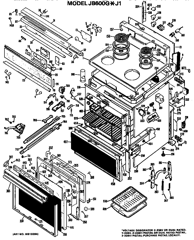 GE JB600G*J1 main body/cooktop/controls diagram