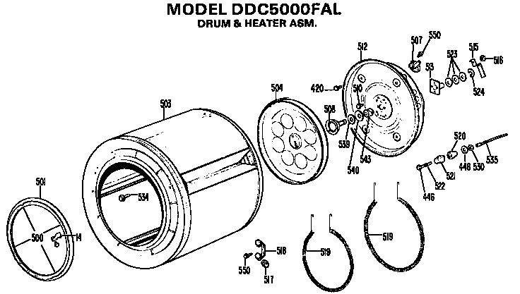 GE DDC5000FAL drum and heater assembly diagram
