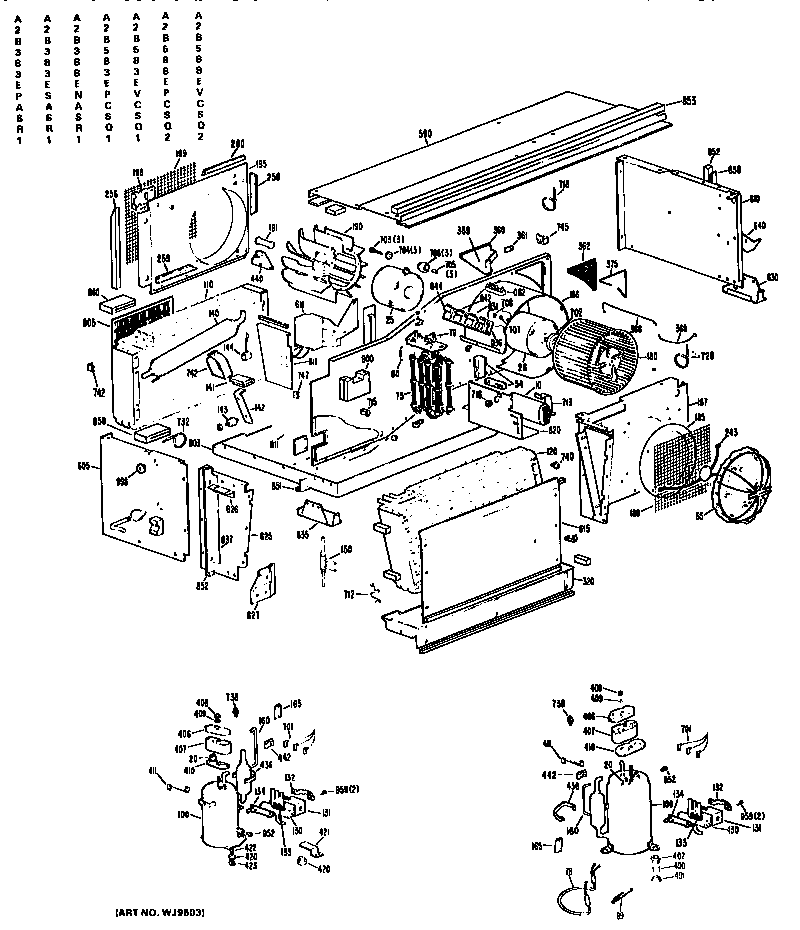 GE A2B383ESASR1 replacement parts/compressor diagram
