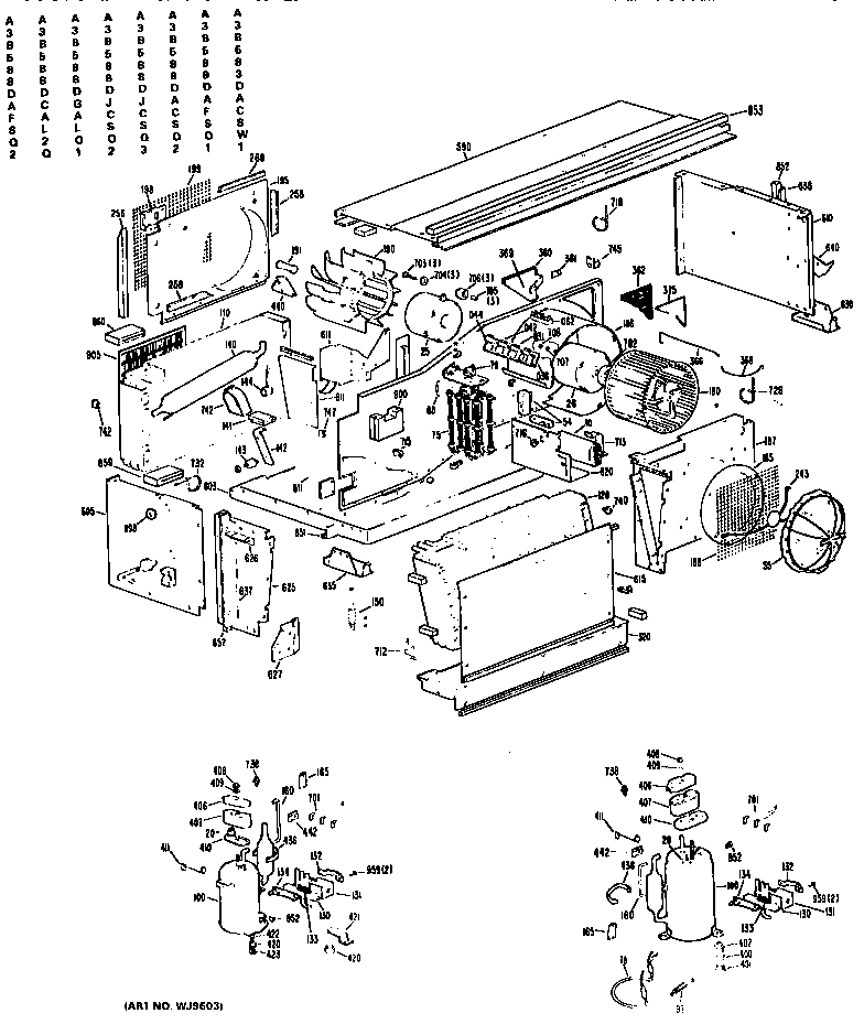 GE A3B589DACSQ2 replacement parts/compressor diagram