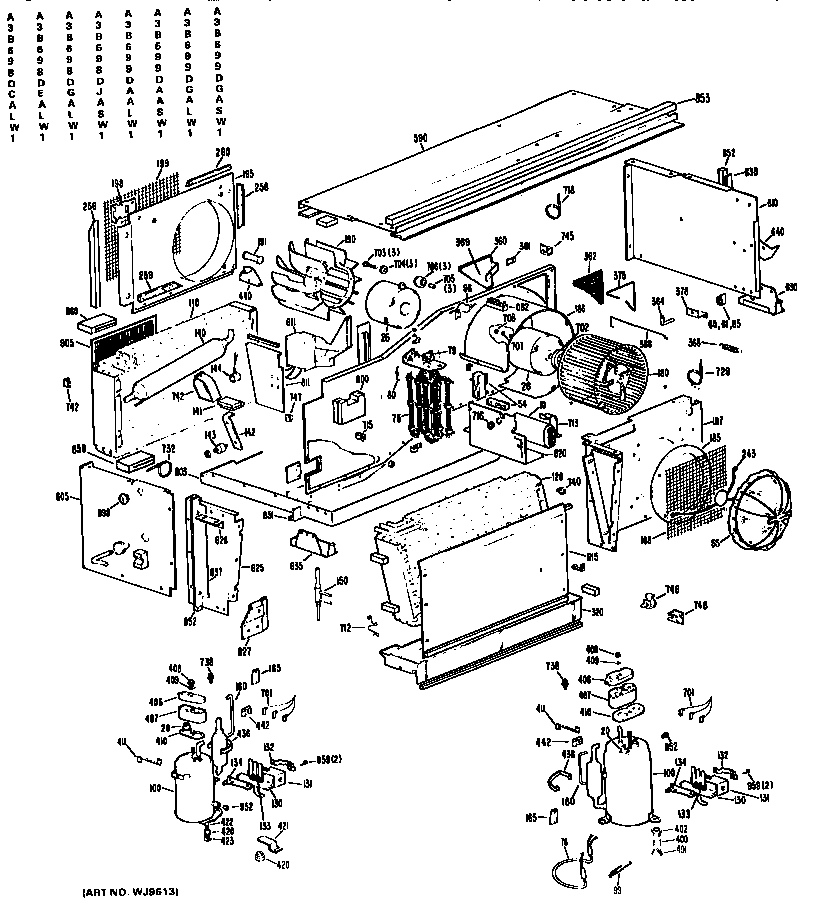 GE A3B698DGALW1 replacement parts/compressor diagram
