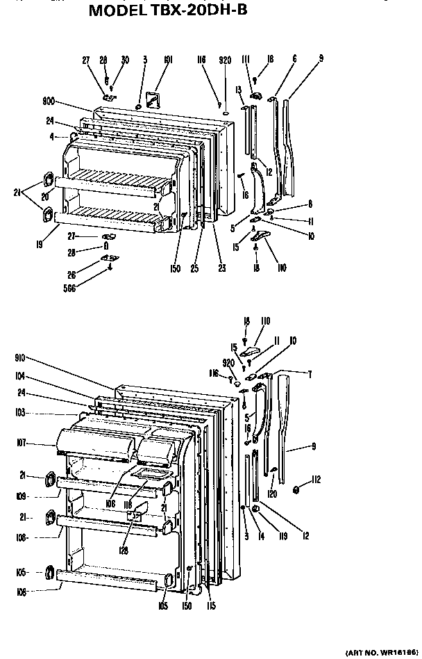 GE TBX20DHB doors diagram