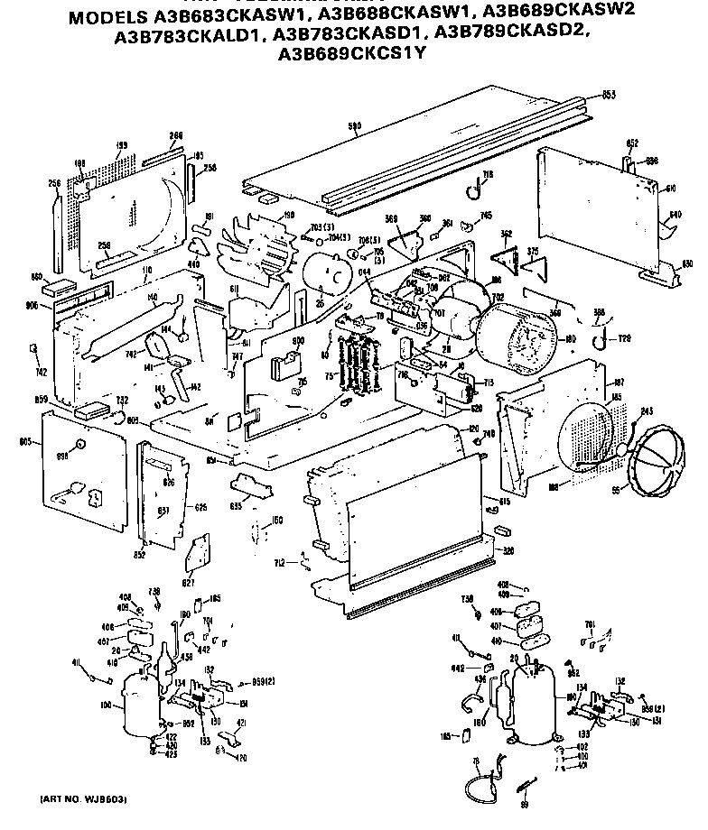 GE A3B688CKASW1 replacement parts/compressor diagram