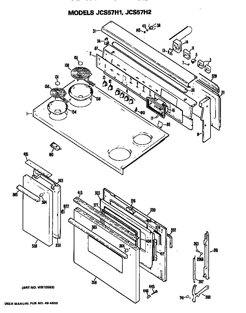 GE JCS57H1 cooktop/controls diagram