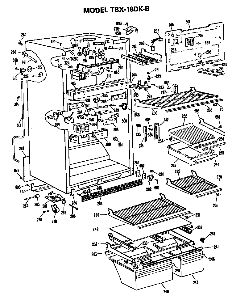 GE TBX18DKBR cabinet parts diagram