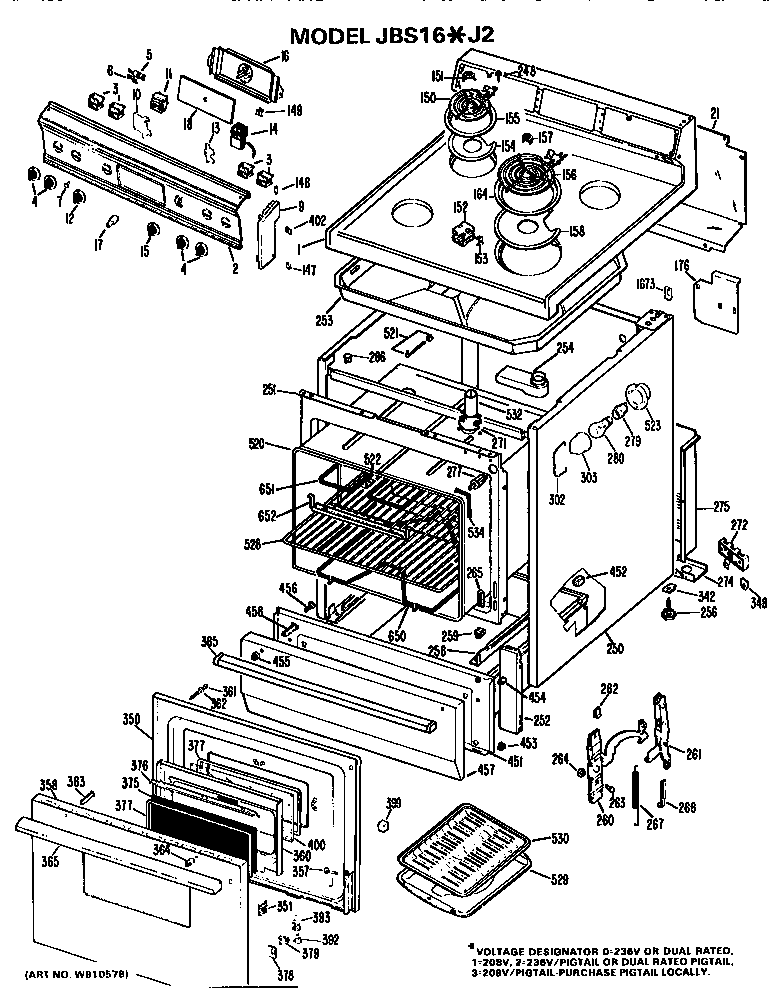 GE JBS16*J2 main body/cooktop/controls diagram