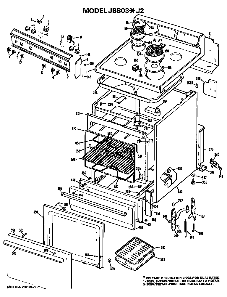 GE JBS03*J2 main body/cooktop/controls diagram