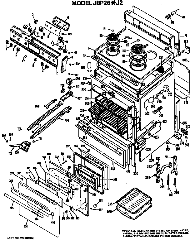 GE JBP26*J2 main body/cooktop/controls diagram