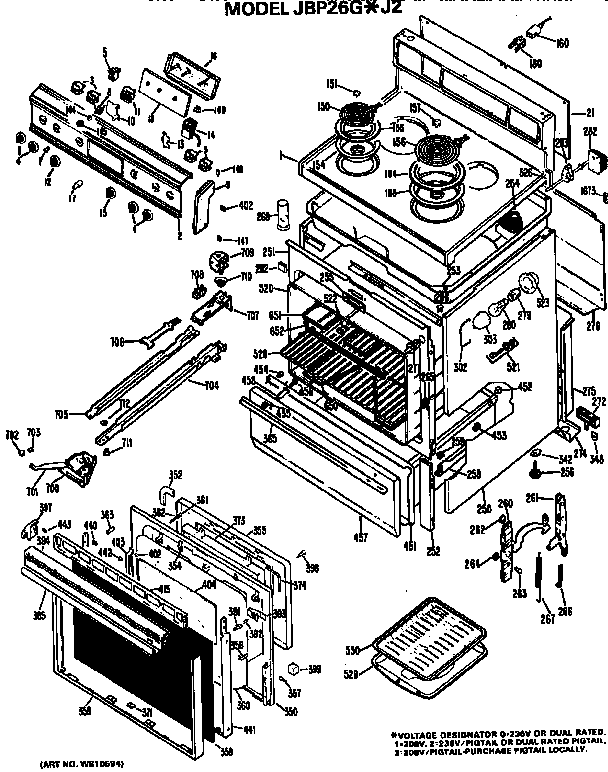 GE JBP26G*J2 main body/cooktop/controls diagram