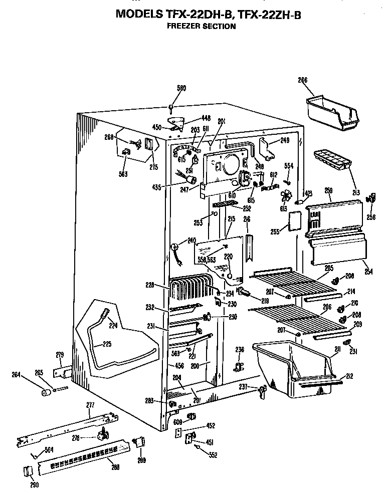 GE TFX22DHB freezer section diagram