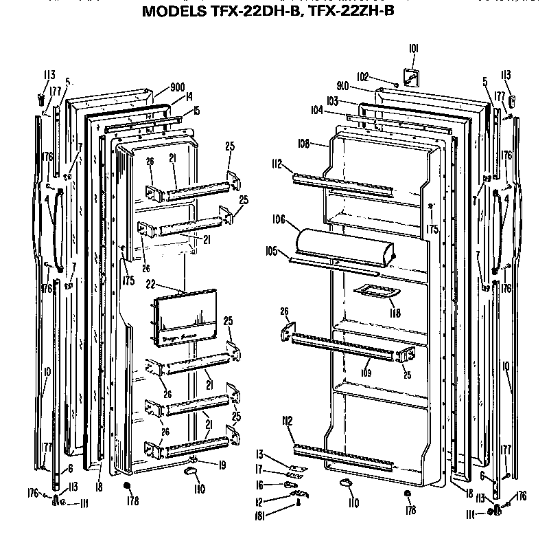 GE TFX22DHB doors diagram