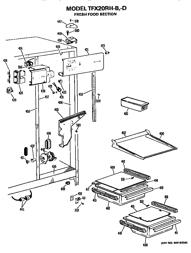 GE TFX20RHB fresh food section diagram