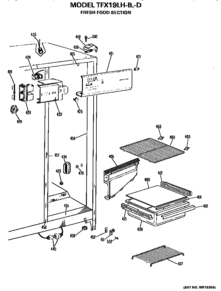 GE TFX19LHB fresh food section diagram