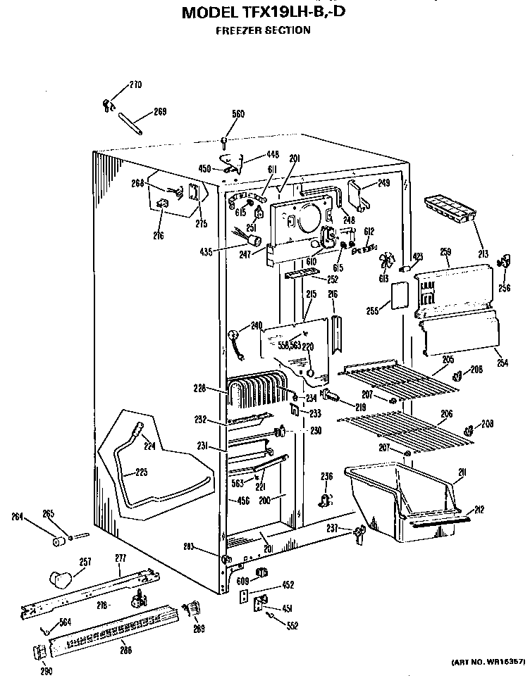 GE TFX19LHB freezer section diagram