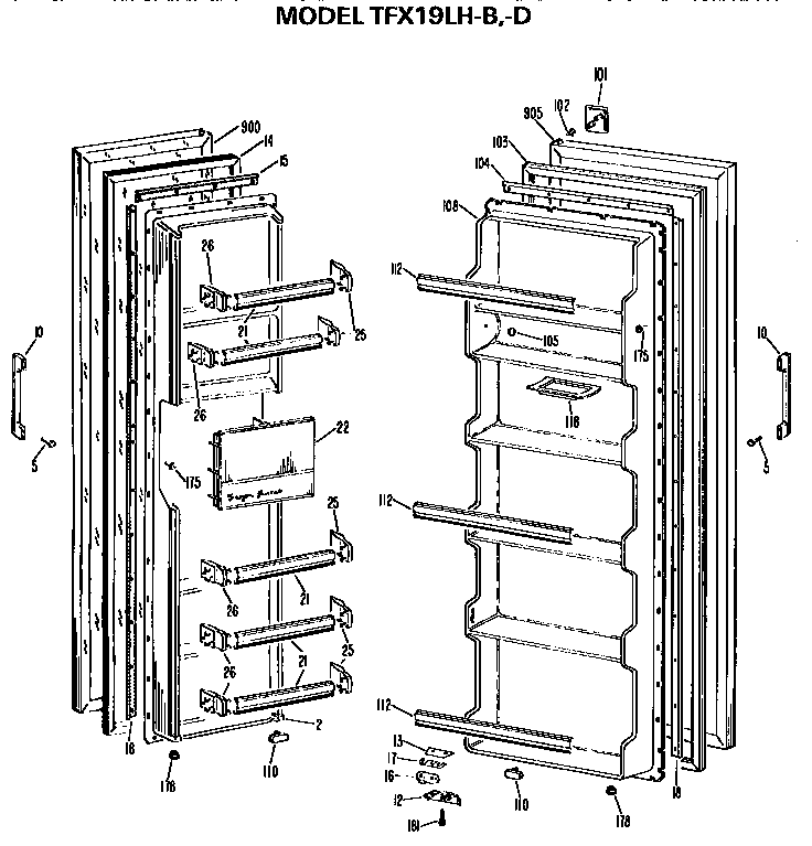 GE TFX19LHB doors diagram