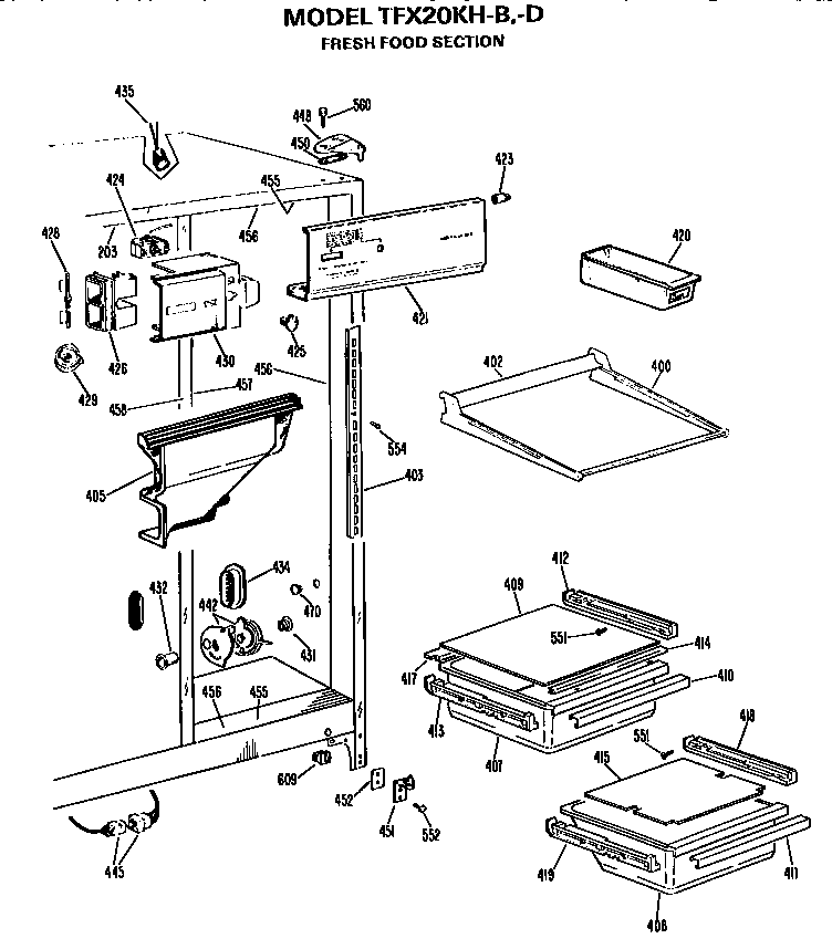 GE TFX20KHB fresh food section diagram