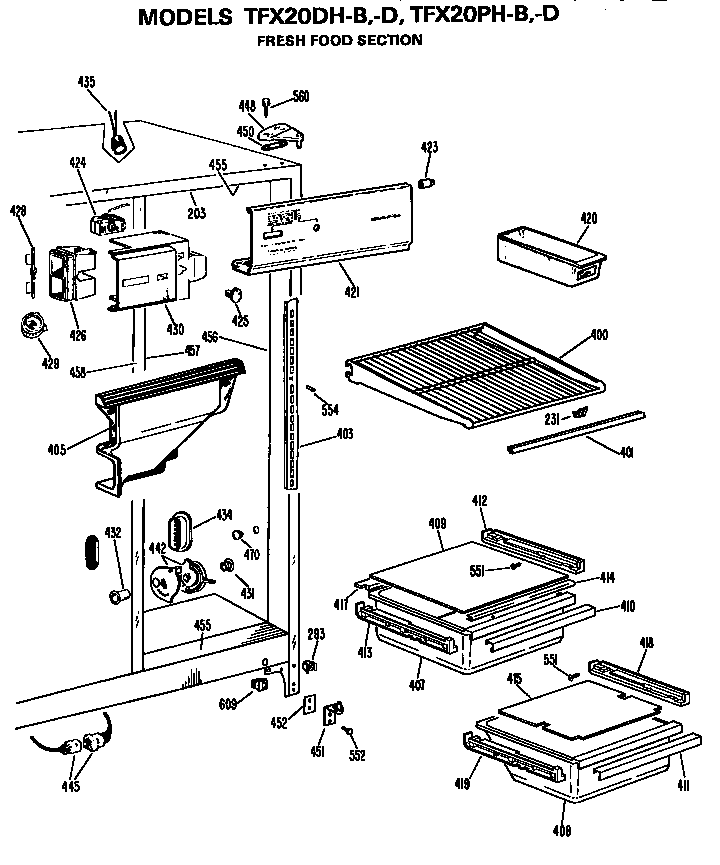 GE TFX20PHB fresh food section diagram