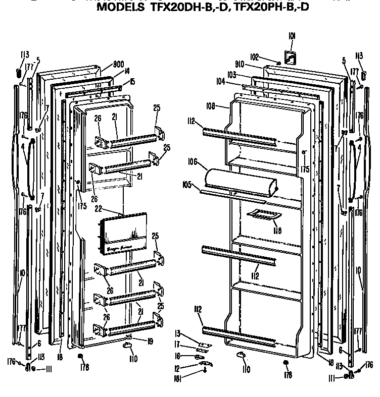 GE TFX20PHB doors diagram