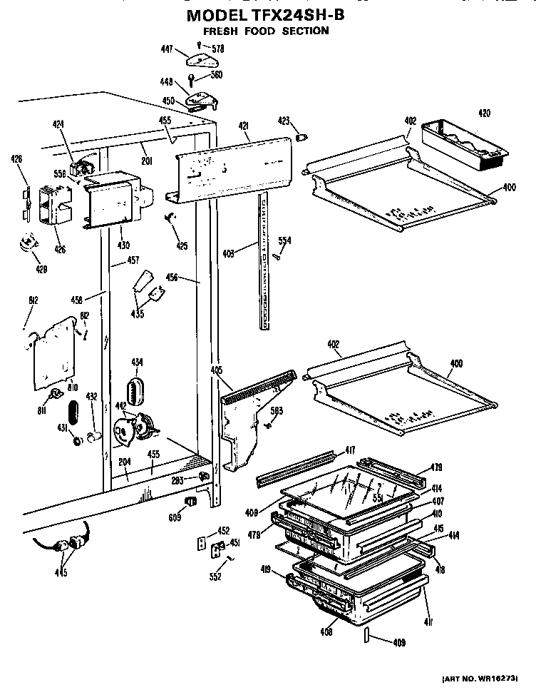 GE TFX24SHB fresh food section diagram