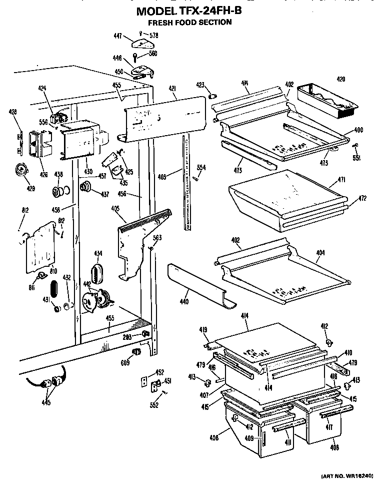 GE TFX24FHB fresh food section diagram