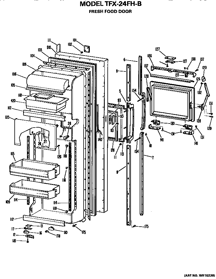 GE TFX24FHB fresh food door diagram