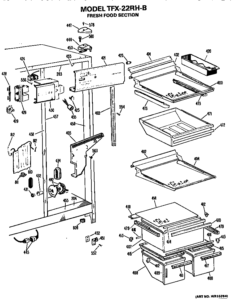 GE TFX22RHB fresh food section diagram